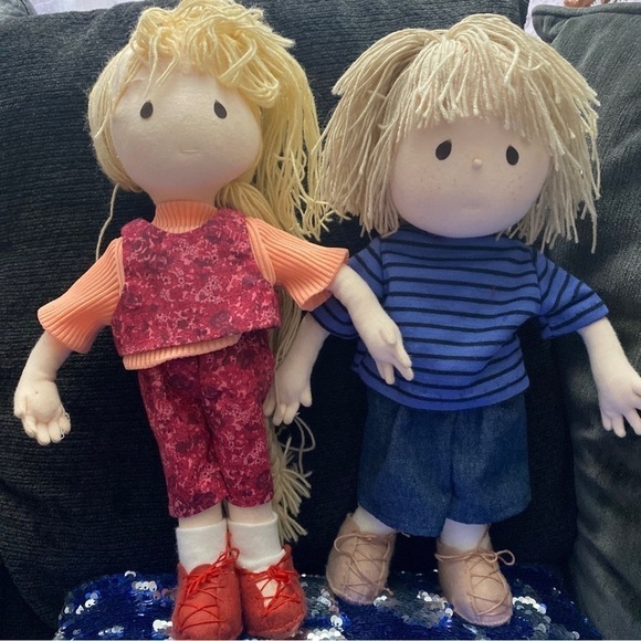 Hand Crafted Other - vintage handmade girl and boy dolls made of cloth and stuffed with straw 15”